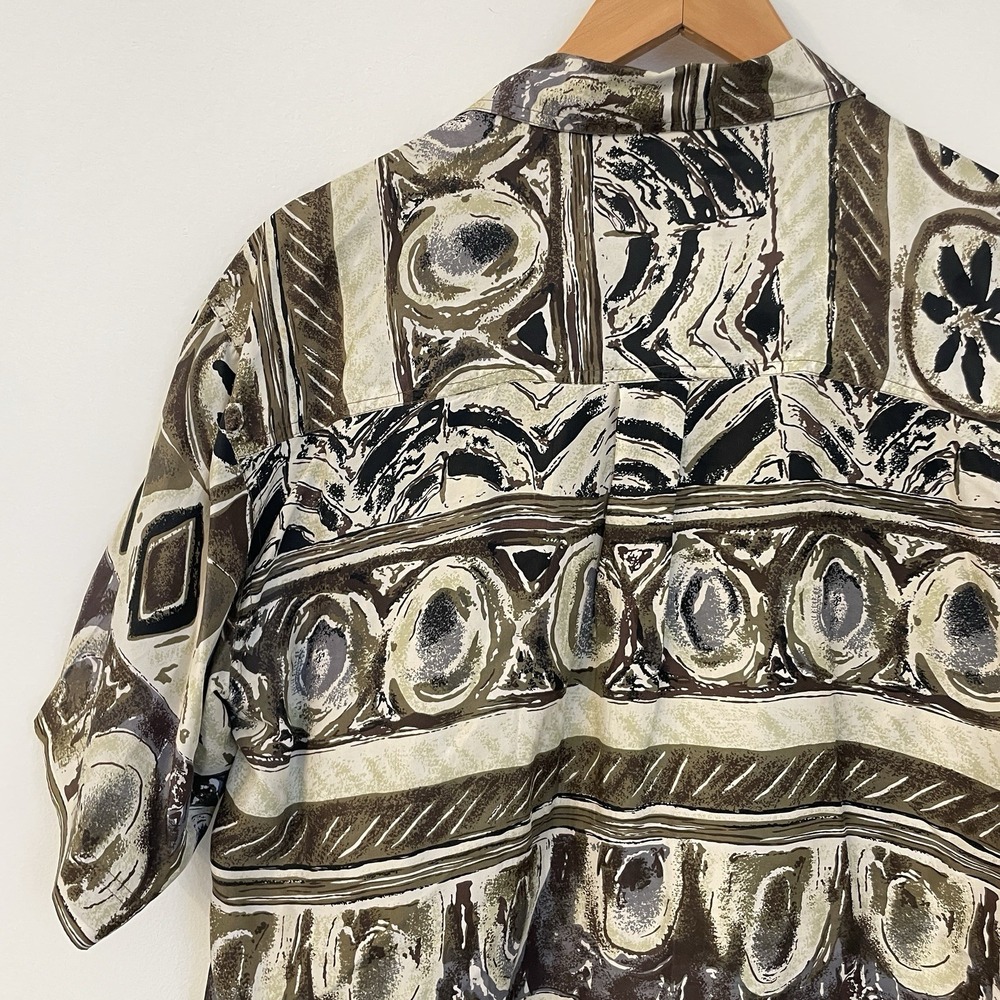 Vintage ON THE BRINK Silk Shirt Mens Medium Retro 90s Earthy Tribal Boho Grunge - Picture 9 of 14